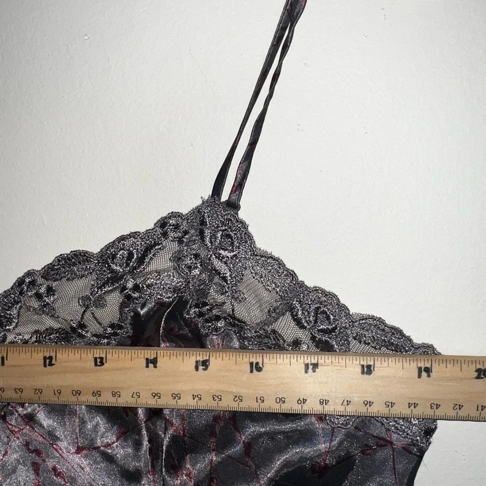 Victoria’s Secret Chemise Charcoal and Burgundy Gray Lace Satin Size Large